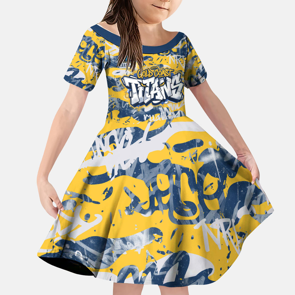 Gold Coast Titans Rugby Kid Short Sleeve Dress Graffiti Typography Urban Camo Abstract Street Style