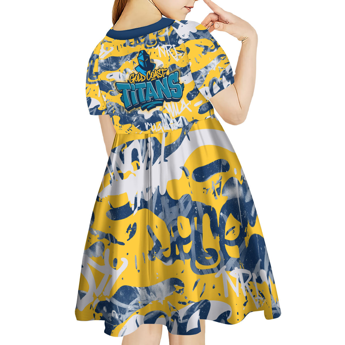 Gold Coast Titans Rugby Kid Short Sleeve Dress Graffiti Typography Urban Camo Abstract Street Style