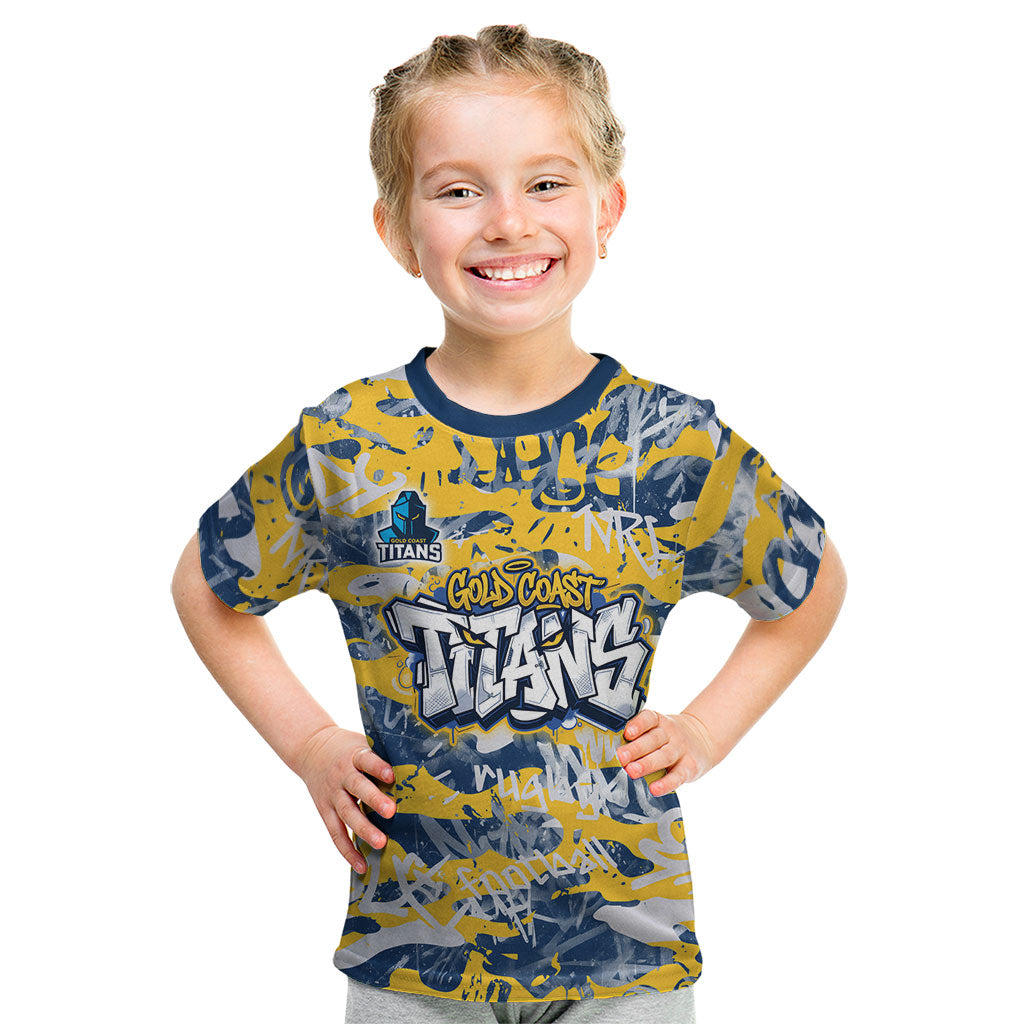 Gold Coast Titans Rugby Kid T Shirt Graffiti Typography Urban Camo Abstract Street Style