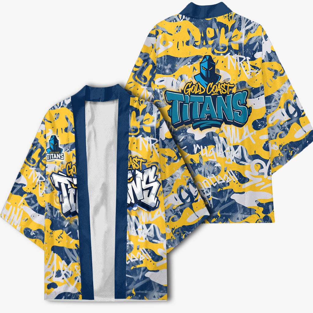 Gold Coast Titans Rugby Kimono Graffiti Typography Urban Camo Abstract Street Style
