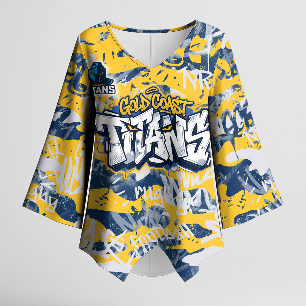 Gold Coast Titans Rugby Kimono Sleeve Blouse Graffiti Typography Urban Camo Abstract Street Style