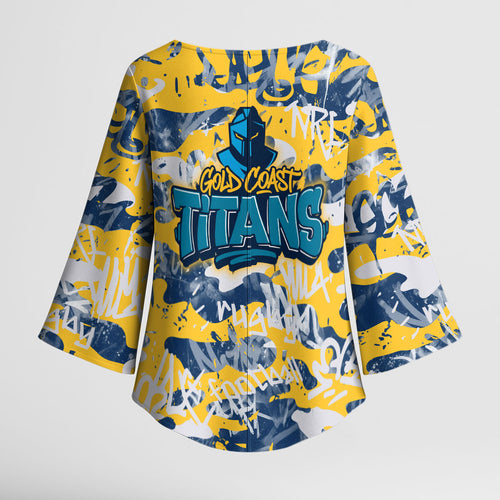 Gold Coast Titans Rugby Kimono Sleeve Blouse Graffiti Typography Urban Camo Abstract Street Style