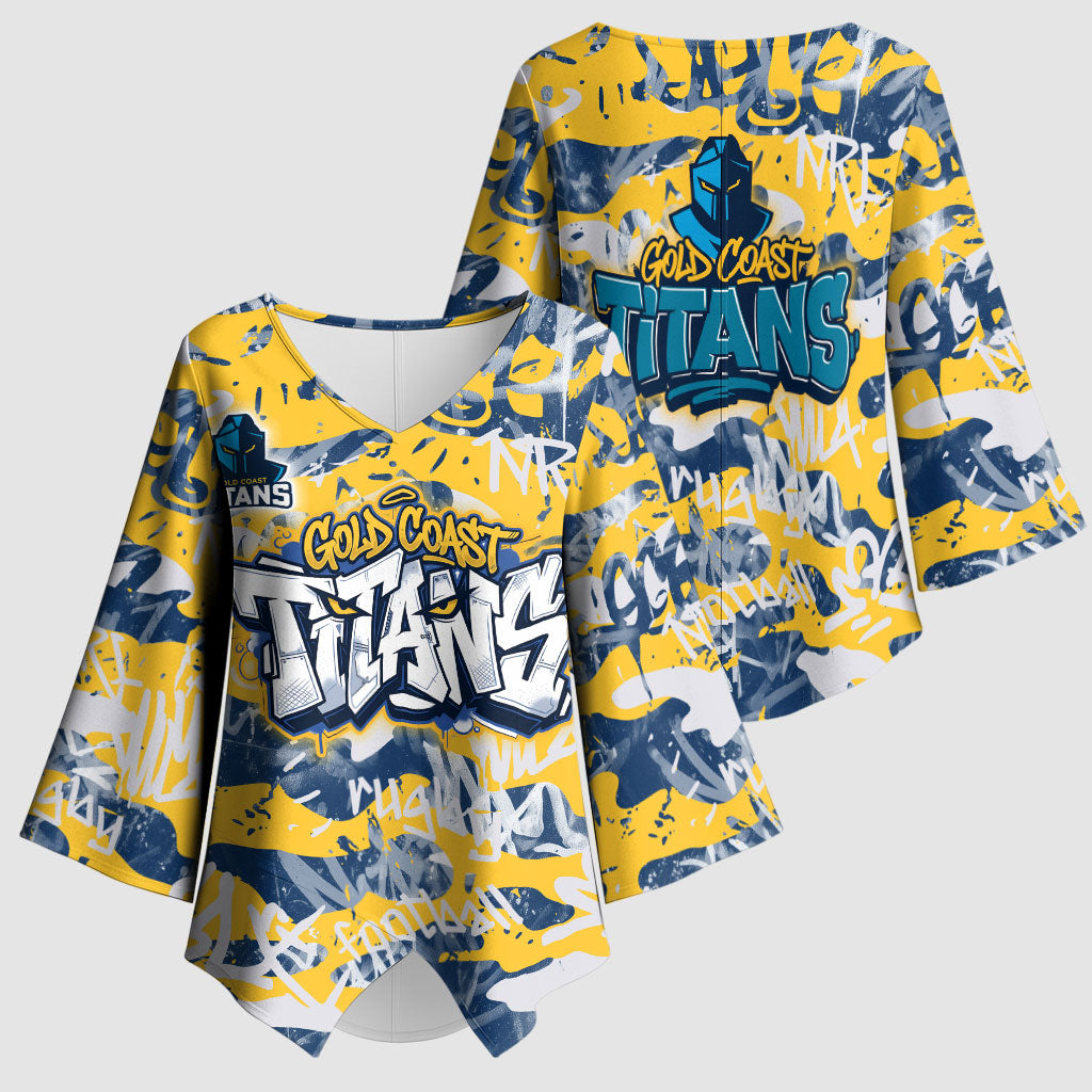 Gold Coast Titans Rugby Kimono Sleeve Blouse Graffiti Typography Urban Camo Abstract Street Style