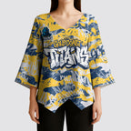 Gold Coast Titans Rugby Kimono Sleeve Blouse Graffiti Typography Urban Camo Abstract Street Style