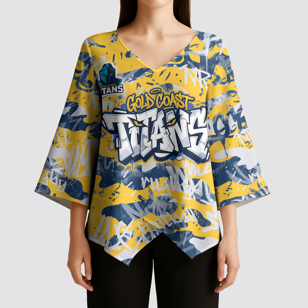 Gold Coast Titans Rugby Kimono Sleeve Blouse Graffiti Typography Urban Camo Abstract Street Style