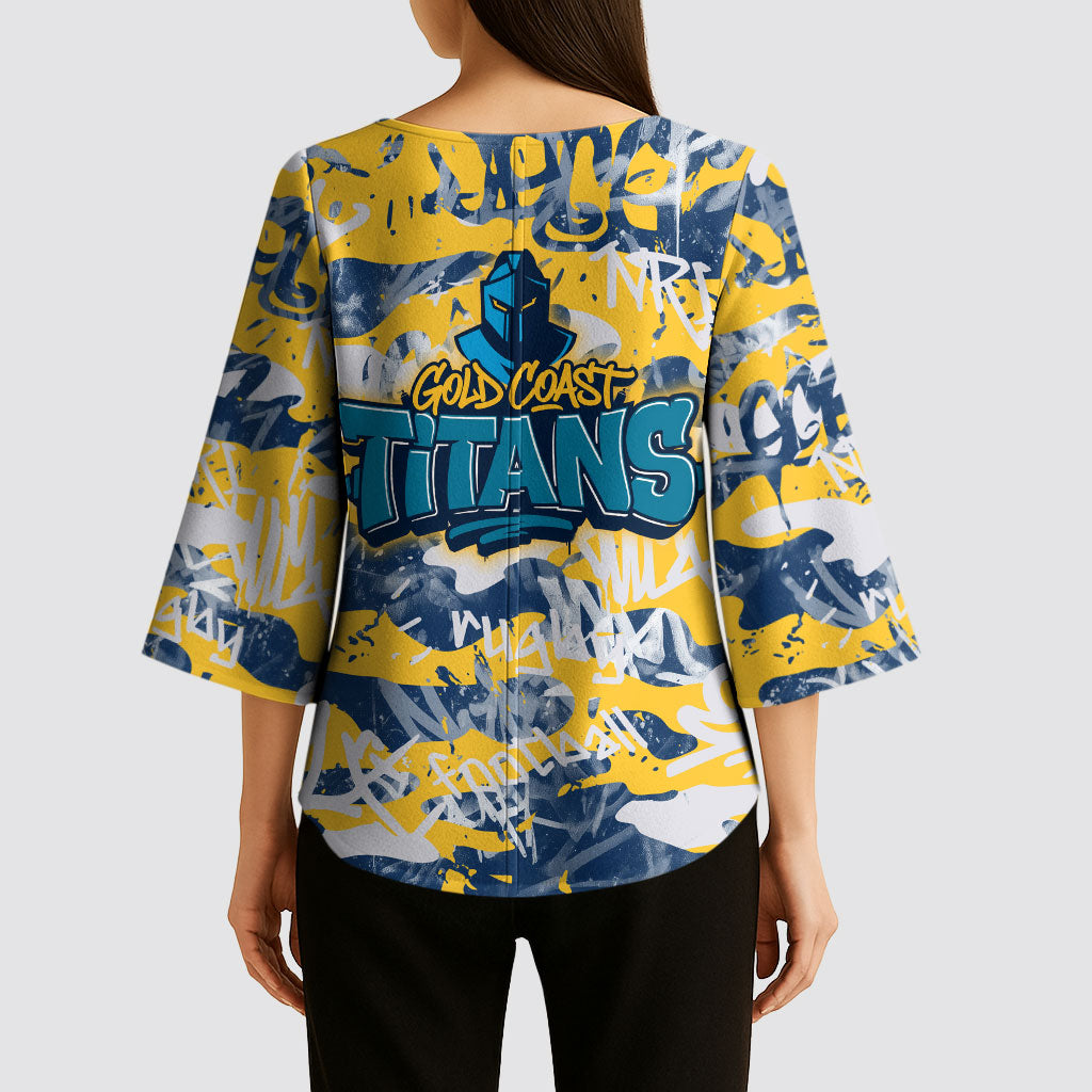 Gold Coast Titans Rugby Kimono Sleeve Blouse Graffiti Typography Urban Camo Abstract Street Style