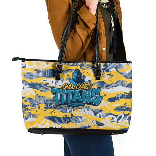 Gold Coast Titans Rugby Leather Tote Bag Graffiti Typography Urban Camo Abstract Street Style