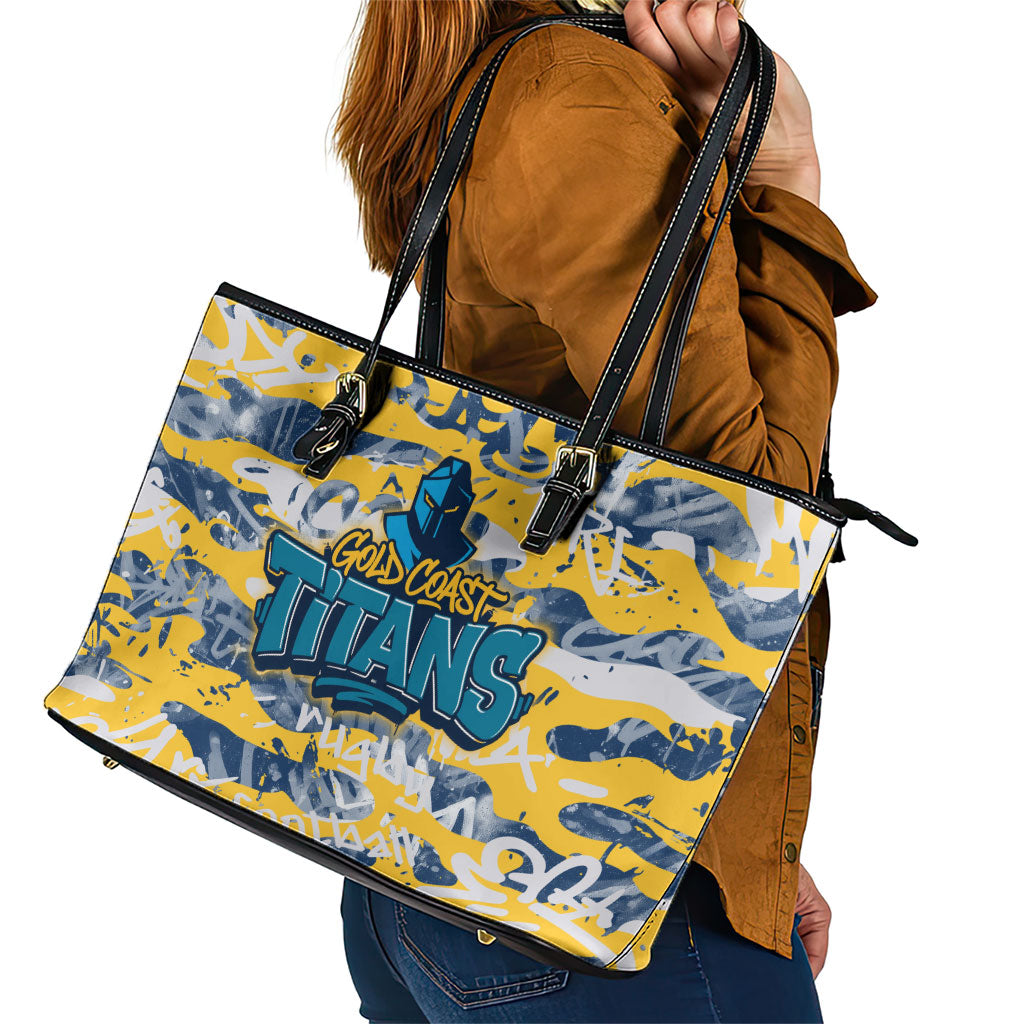 Gold Coast Titans Rugby Leather Tote Bag Graffiti Typography Urban Camo Abstract Street Style