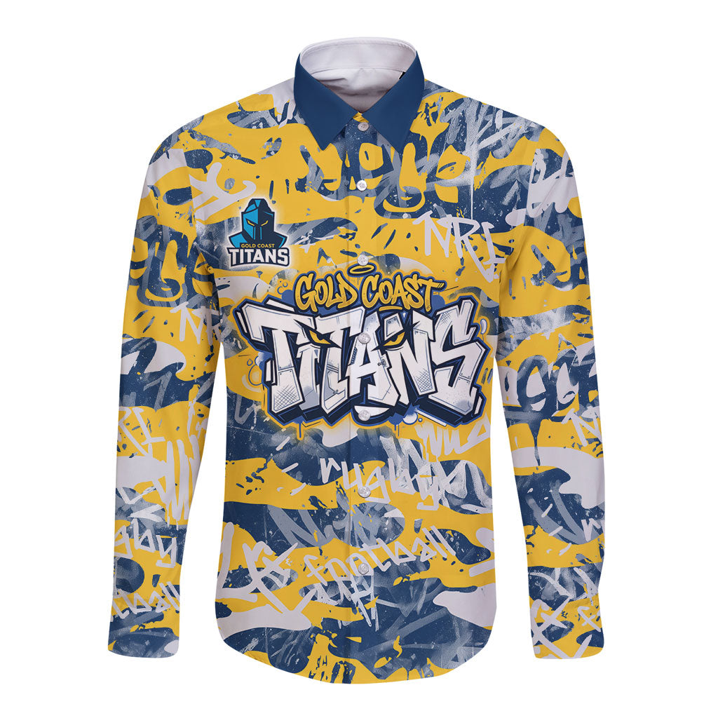 Gold Coast Titans Rugby Long Sleeve Button Shirt Graffiti Typography Urban Camo Abstract Street Style