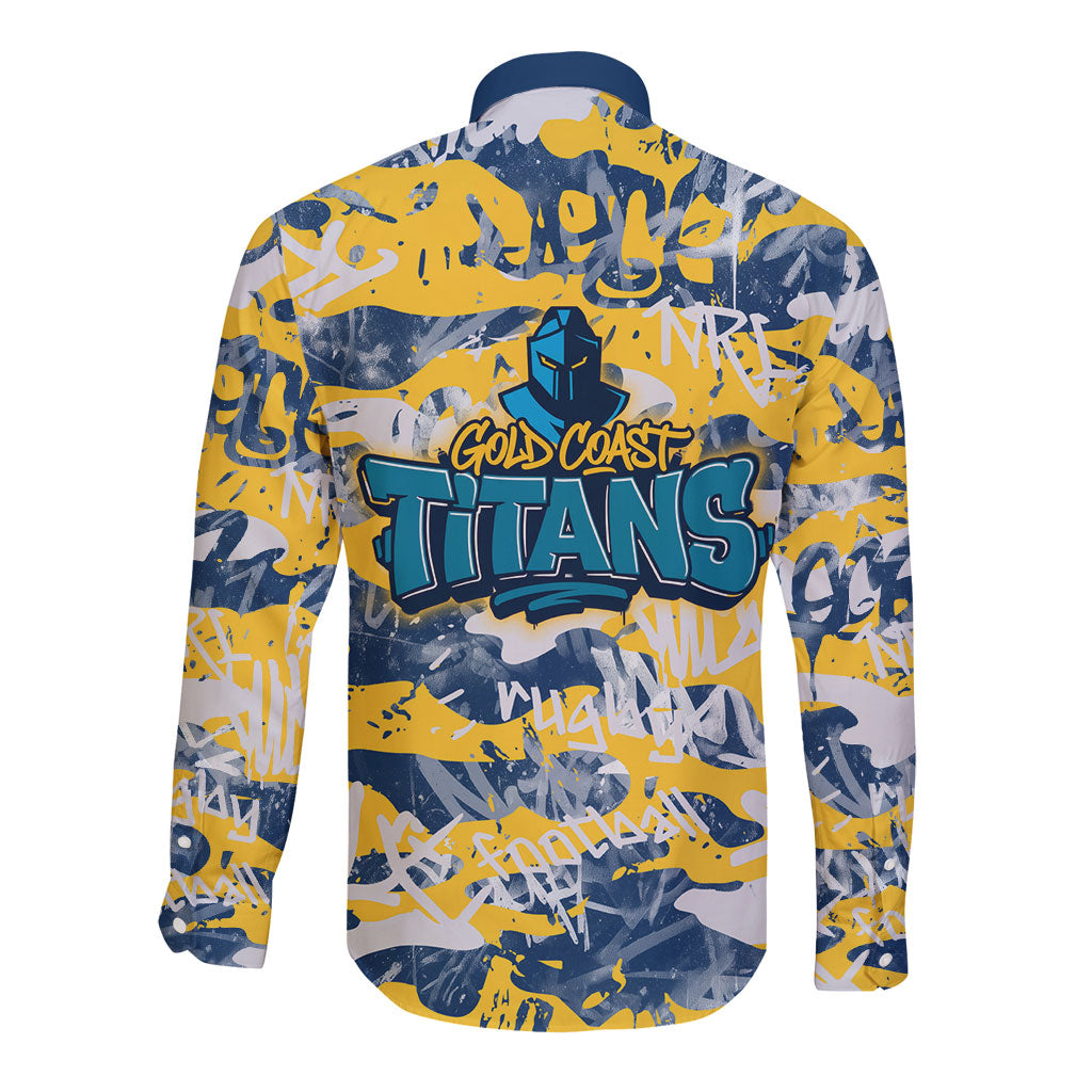 Gold Coast Titans Rugby Long Sleeve Button Shirt Graffiti Typography Urban Camo Abstract Street Style
