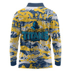 Gold Coast Titans Rugby Long Sleeve Polo Shirt Graffiti Typography Urban Camo Abstract Street Style