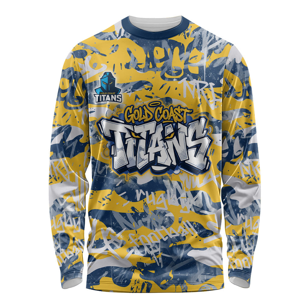 Gold Coast Titans Rugby Long Sleeve Shirt Graffiti Typography Urban Camo Abstract Street Style