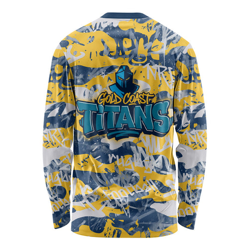 Gold Coast Titans Rugby Long Sleeve Shirt Graffiti Typography Urban Camo Abstract Street Style