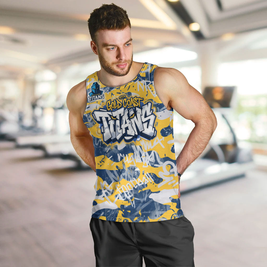 Gold Coast Titans Rugby Men Tank Top Graffiti Typography Urban Camo Abstract Street Style