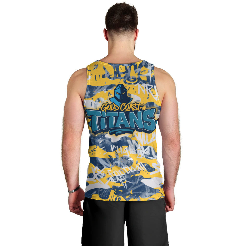 Gold Coast Titans Rugby Men Tank Top Graffiti Typography Urban Camo Abstract Street Style