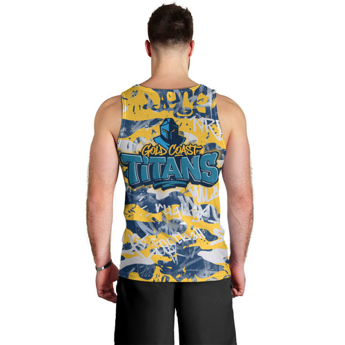 Gold Coast Titans Rugby Men Tank Top Graffiti Typography Urban Camo Abstract Street Style