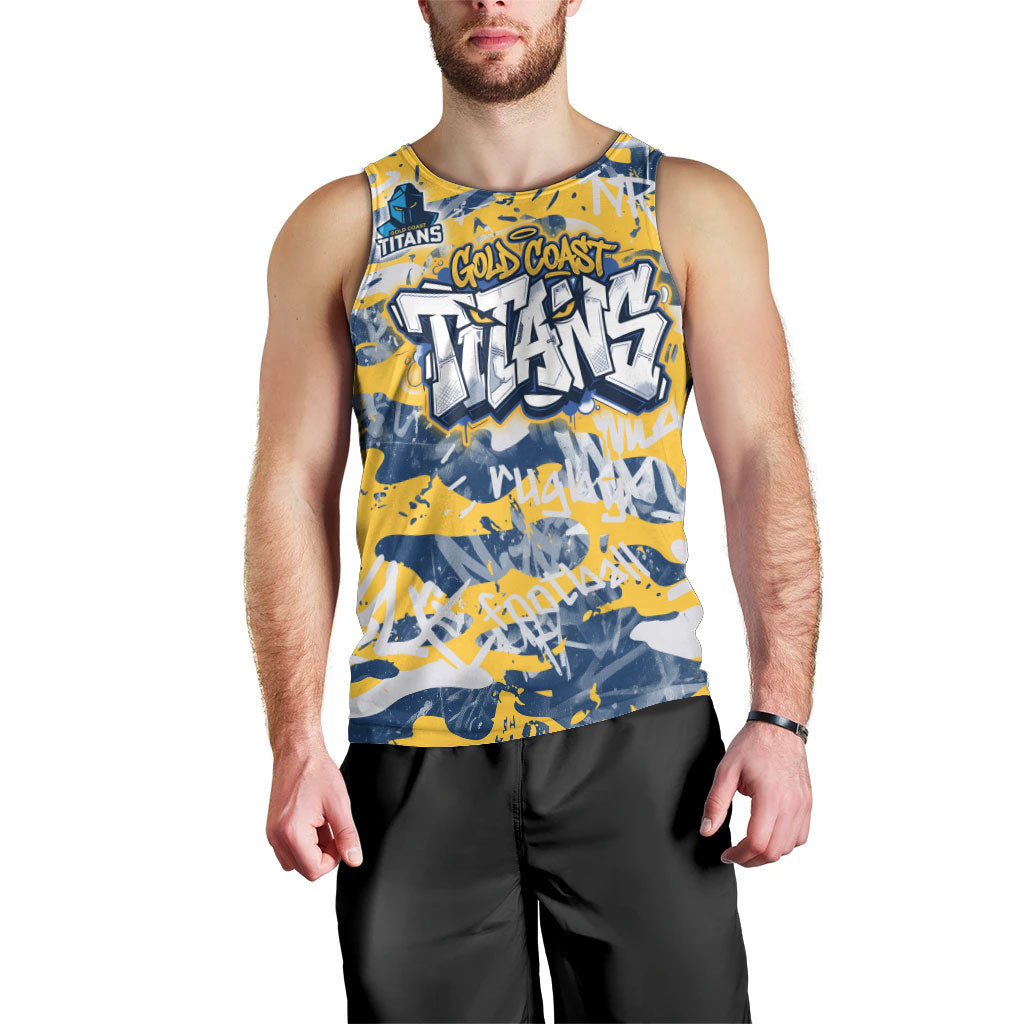 Gold Coast Titans Rugby Men Tank Top Graffiti Typography Urban Camo Abstract Street Style