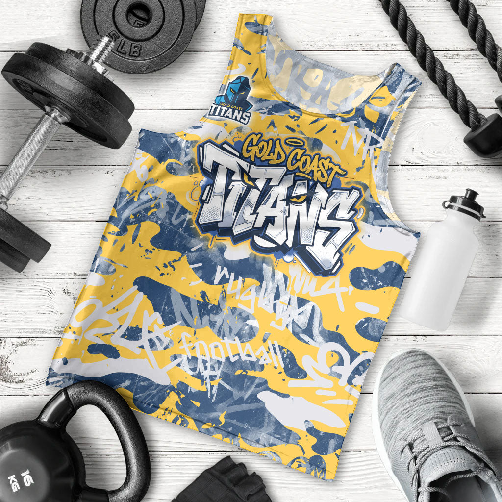 Gold Coast Titans Rugby Men Tank Top Graffiti Typography Urban Camo Abstract Street Style