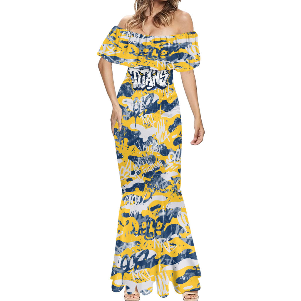 Gold Coast Titans Rugby Mermaid Dress Graffiti Typography Urban Camo Abstract Street Style