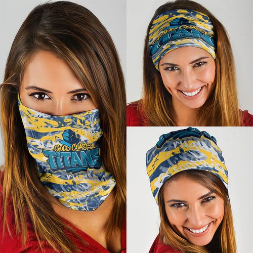 Gold Coast Titans Rugby Neck Gaiter Graffiti Typography Urban Camo Abstract Street Style