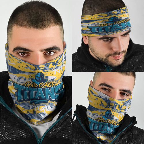 Gold Coast Titans Rugby Neck Gaiter Graffiti Typography Urban Camo Abstract Street Style