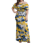 Gold Coast Titans Rugby Off Shoulder Maxi Dress Graffiti Typography Urban Camo Abstract Street Style