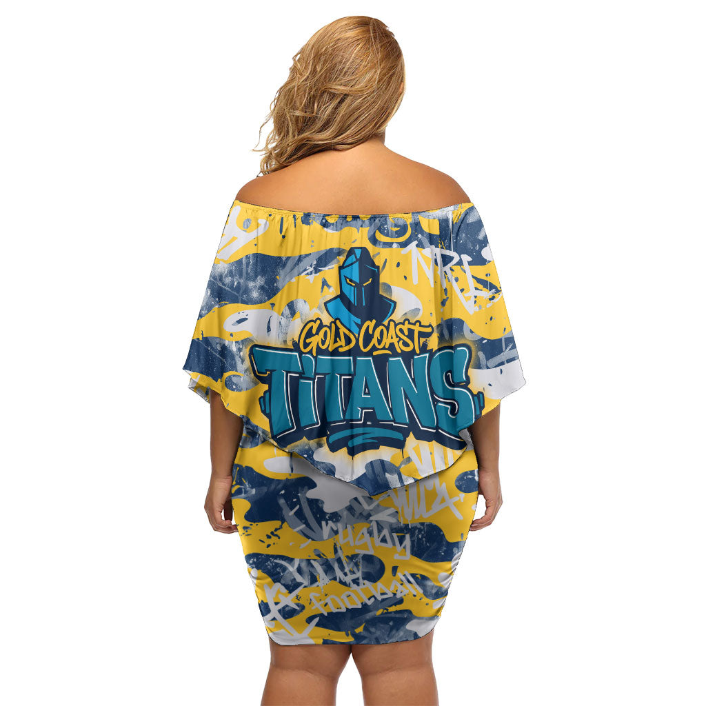 Gold Coast Titans Rugby Off Shoulder Short Dress Graffiti Typography Urban Camo Abstract Street Style