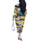 Gold Coast Titans Rugby Off The Shoulder Long Sleeve Dress Graffiti Typography Urban Camo Abstract Street Style