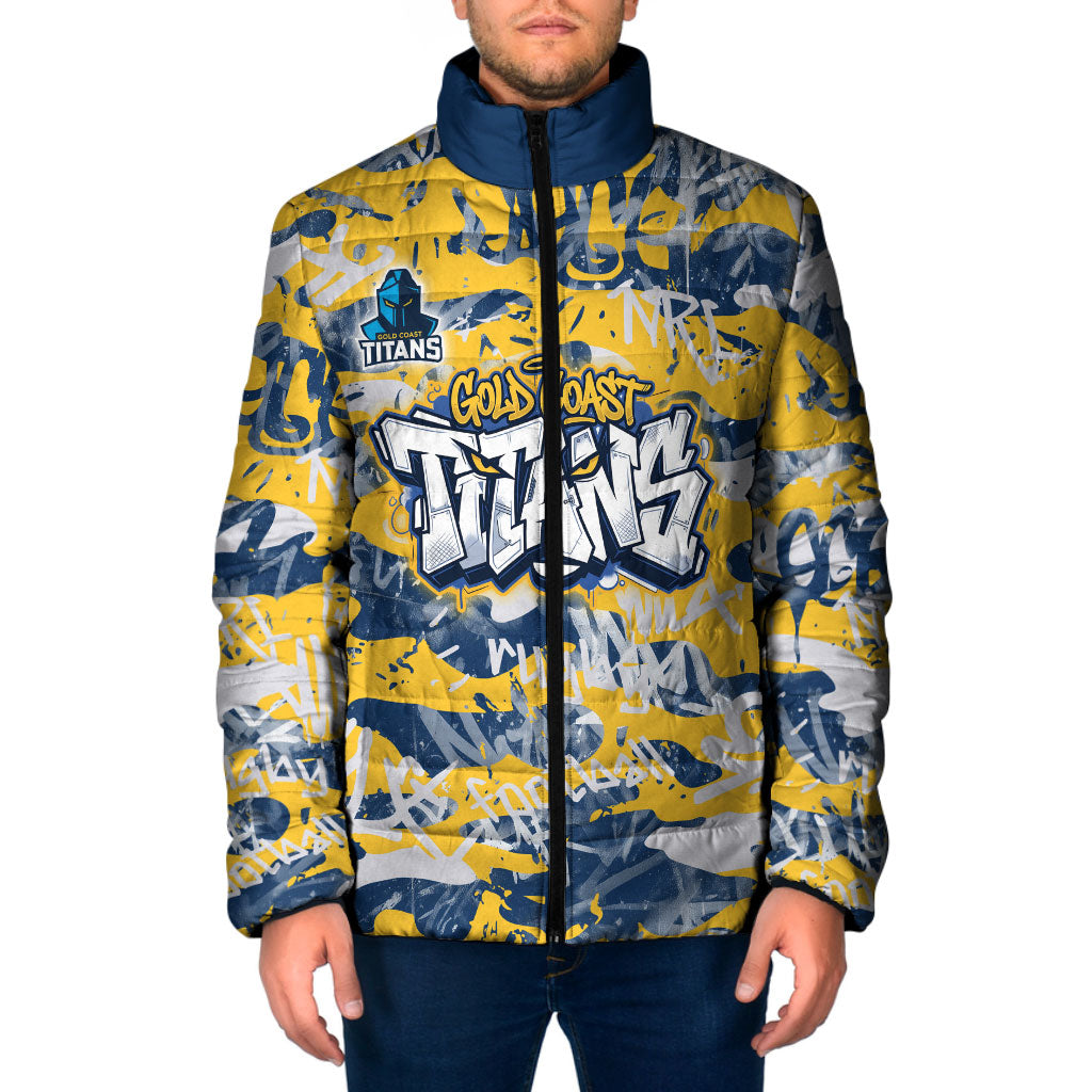 Gold Coast Titans Rugby Padded Jacket Graffiti Typography Urban Camo Abstract Street Style