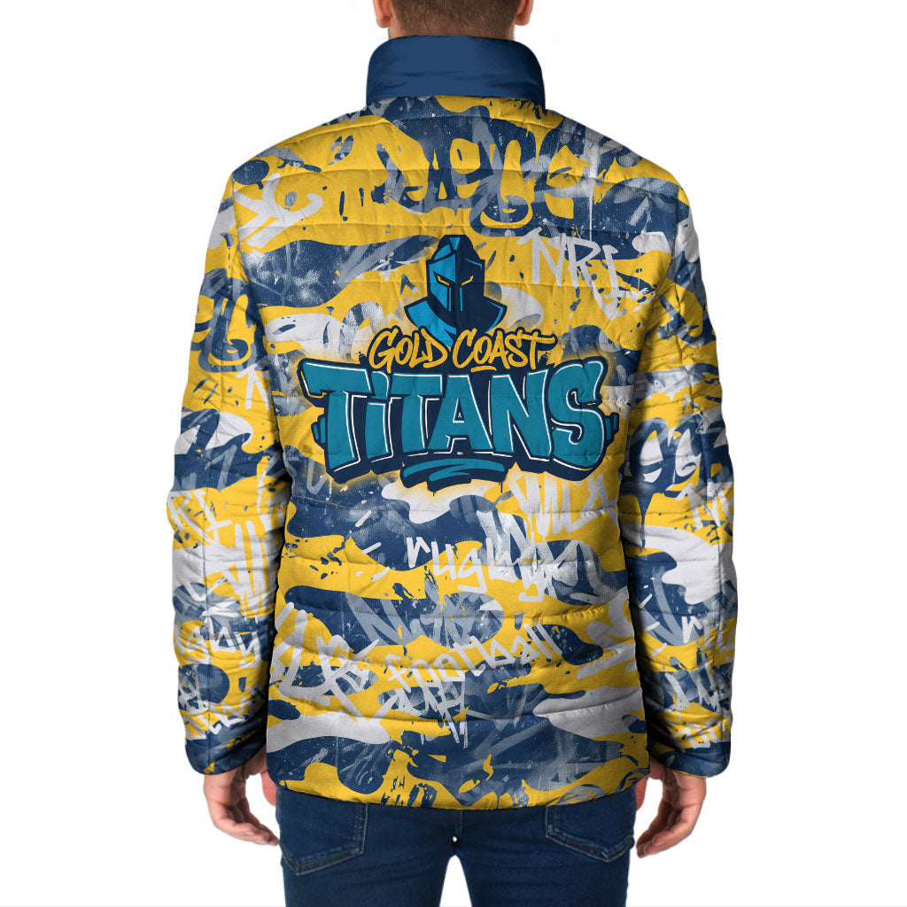 Gold Coast Titans Rugby Padded Jacket Graffiti Typography Urban Camo Abstract Street Style