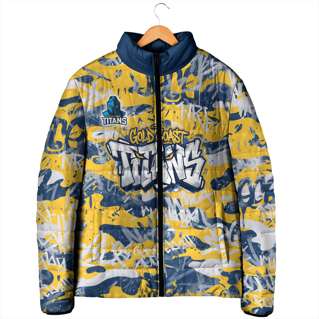 Gold Coast Titans Rugby Padded Jacket Graffiti Typography Urban Camo Abstract Street Style