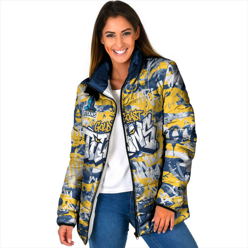 Gold Coast Titans Rugby Padded Jacket Graffiti Typography Urban Camo Abstract Street Style