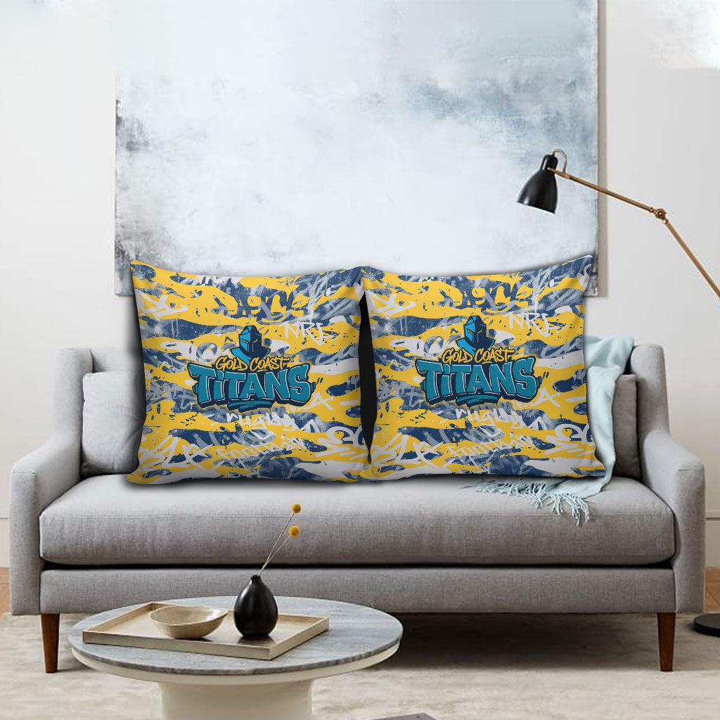 Gold Coast Titans Rugby Pillow Cover Graffiti Typography Urban Camo Abstract Street Style
