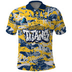 Gold Coast Titans Rugby Polo Shirt Graffiti Typography Urban Camo Abstract Street Style