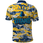 Gold Coast Titans Rugby Polo Shirt Graffiti Typography Urban Camo Abstract Street Style