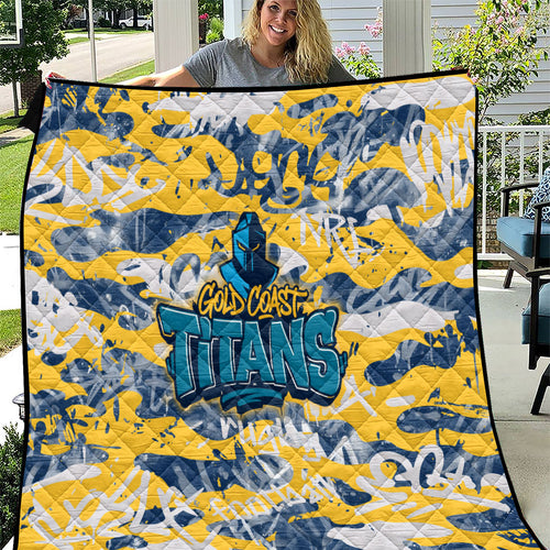 Gold Coast Titans Rugby Quilt Graffiti Typography Urban Camo Abstract Street Style