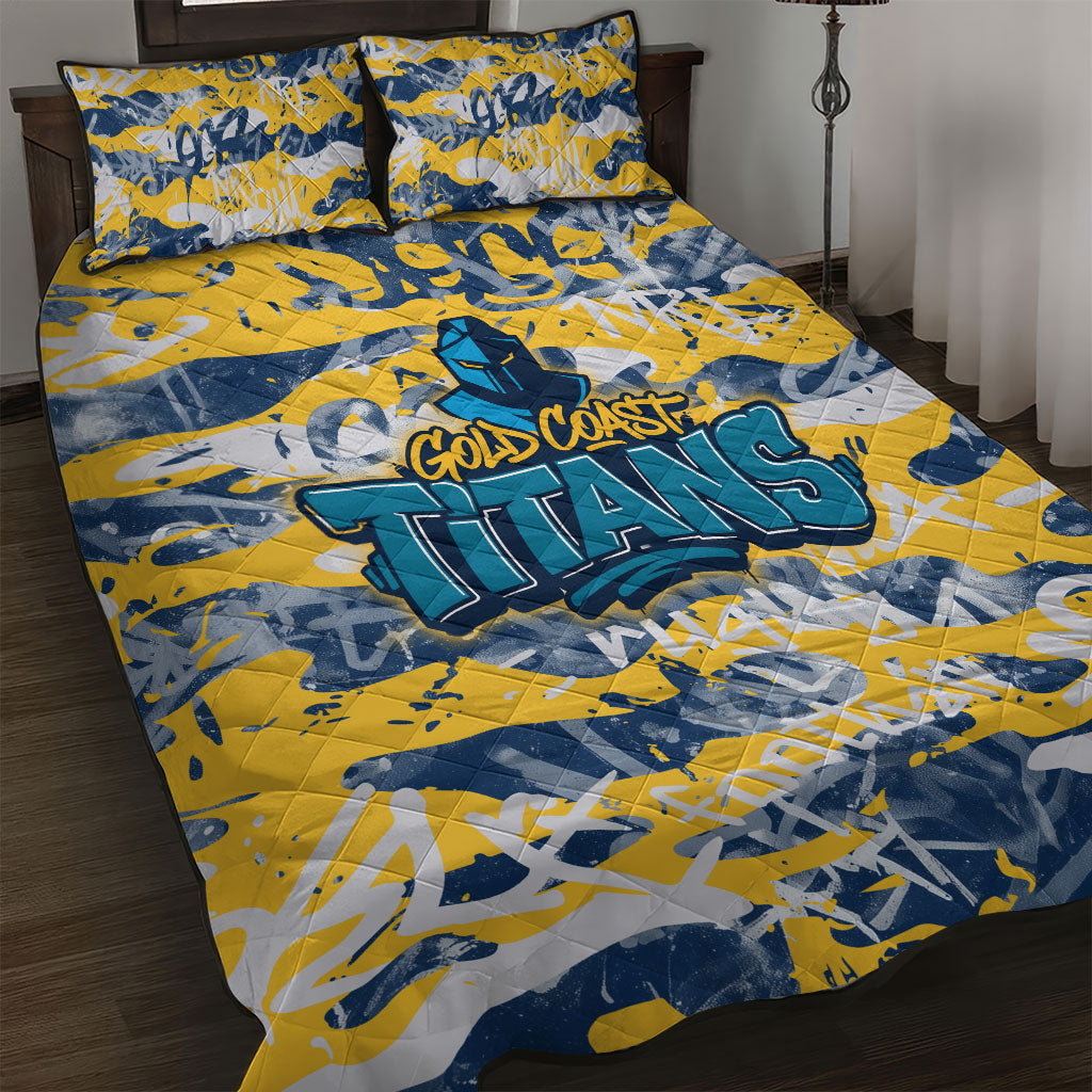 Gold Coast Titans Rugby Quilt Bed Set Graffiti Typography Urban Camo Abstract Street Style