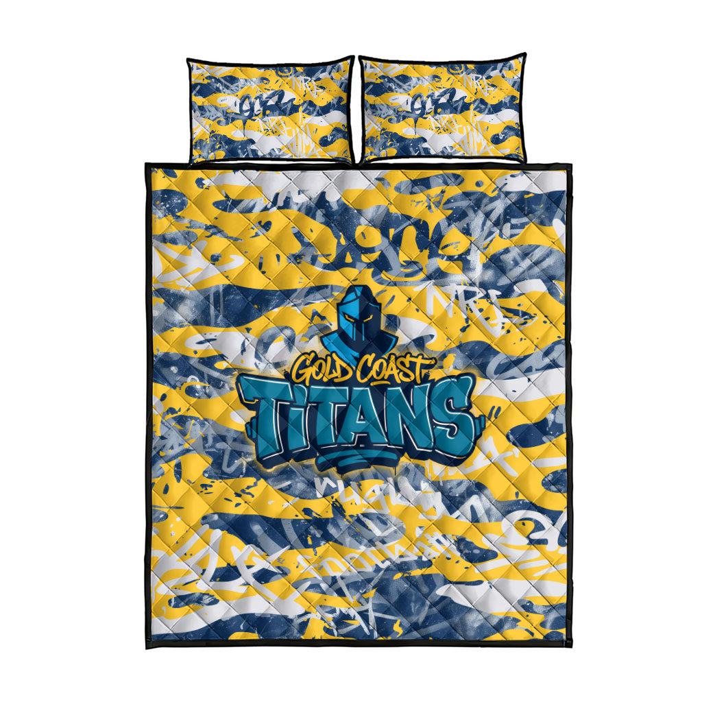 Gold Coast Titans Rugby Quilt Bed Set Graffiti Typography Urban Camo Abstract Street Style