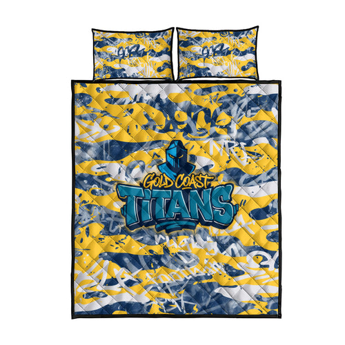 Gold Coast Titans Rugby Quilt Bed Set Graffiti Typography Urban Camo Abstract Street Style