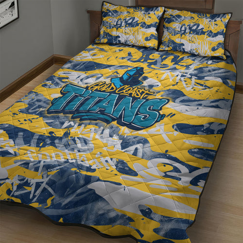 Gold Coast Titans Rugby Quilt Bed Set Graffiti Typography Urban Camo Abstract Street Style
