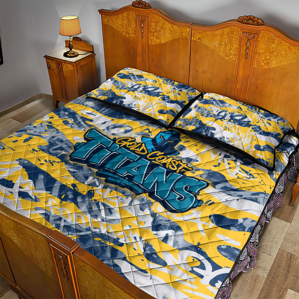 Gold Coast Titans Rugby Quilt Bed Set Graffiti Typography Urban Camo Abstract Street Style