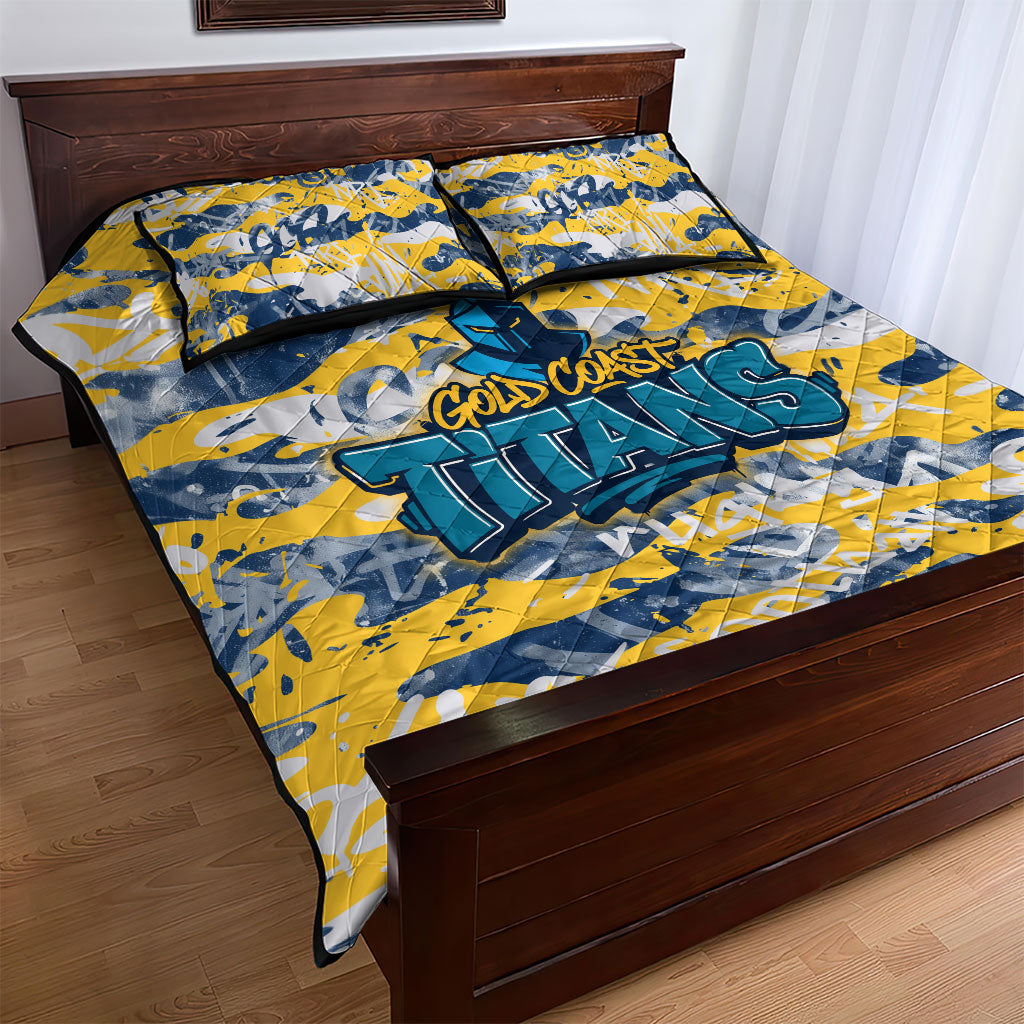 Gold Coast Titans Rugby Quilt Bed Set Graffiti Typography Urban Camo Abstract Street Style