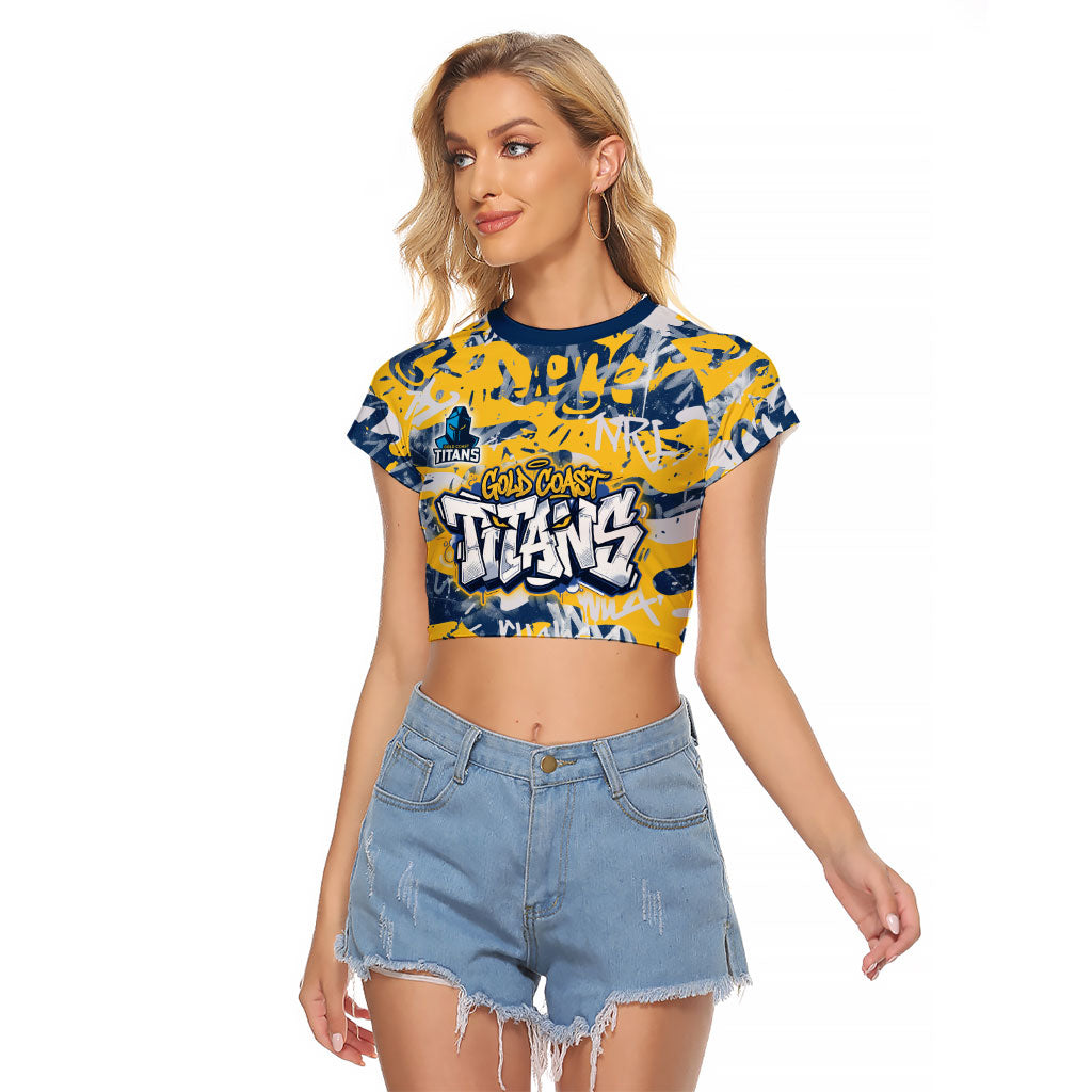 Gold Coast Titans Rugby Raglan Cropped T Shirt Graffiti Typography Urban Camo Abstract Street Style