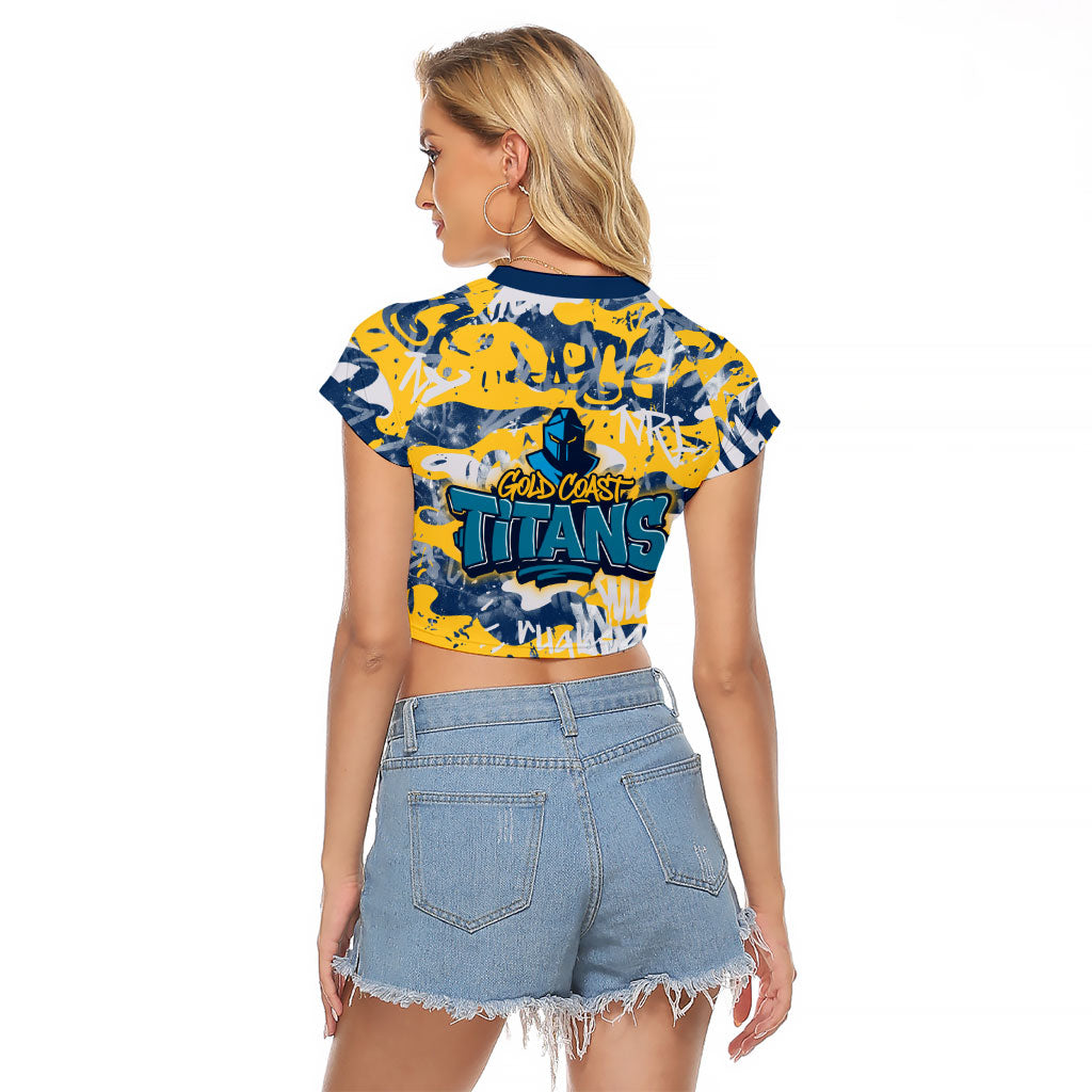 Gold Coast Titans Rugby Raglan Cropped T Shirt Graffiti Typography Urban Camo Abstract Street Style