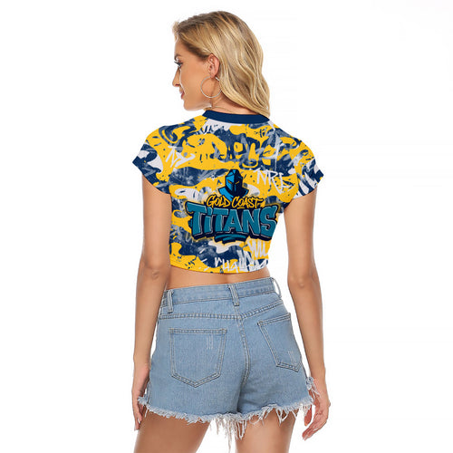 Gold Coast Titans Rugby Raglan Cropped T Shirt Graffiti Typography Urban Camo Abstract Street Style