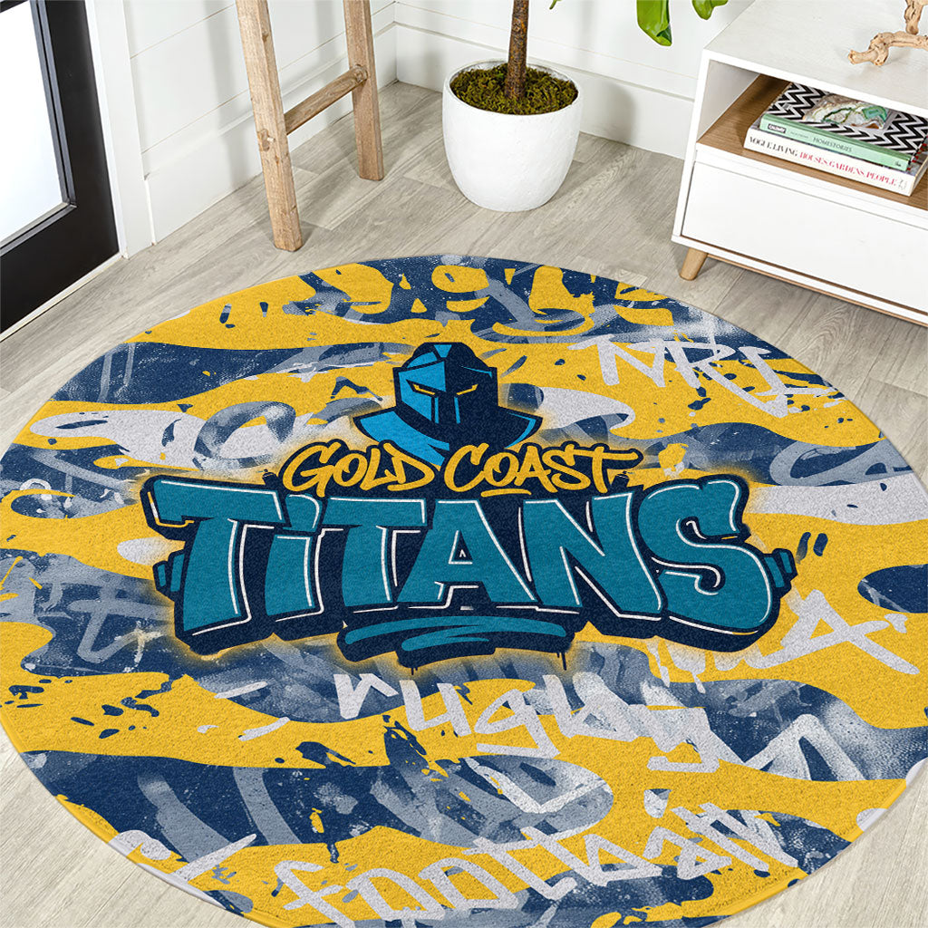 Gold Coast Titans Rugby Round Carpet Graffiti Typography Urban Camo Abstract Street Style