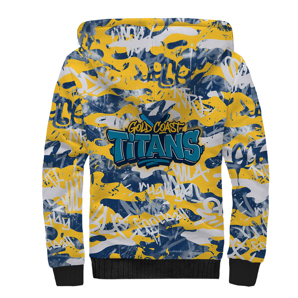Gold Coast Titans Rugby Sherpa Hoodie Graffiti Typography Urban Camo Abstract Street Style