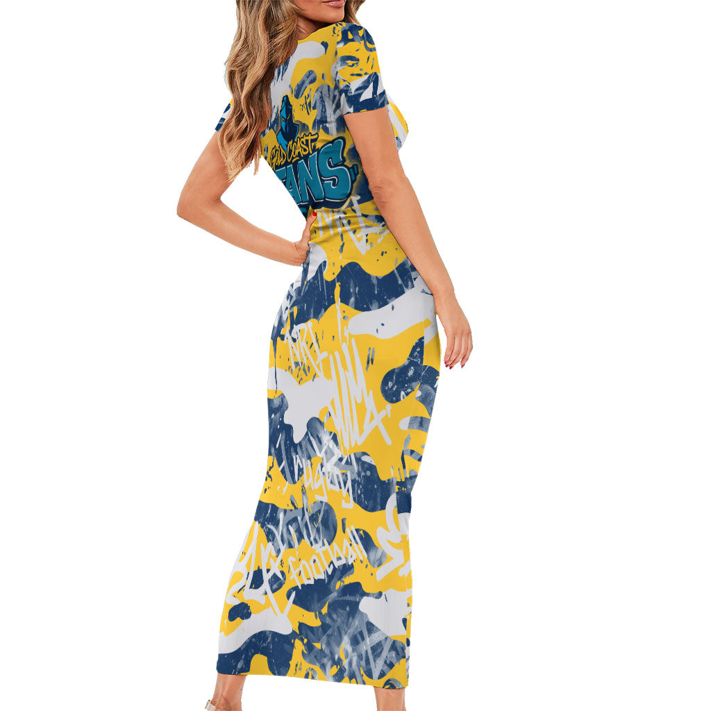 Gold Coast Titans Rugby Short Sleeve Bodycon Dress Graffiti Typography Urban Camo Abstract Street Style