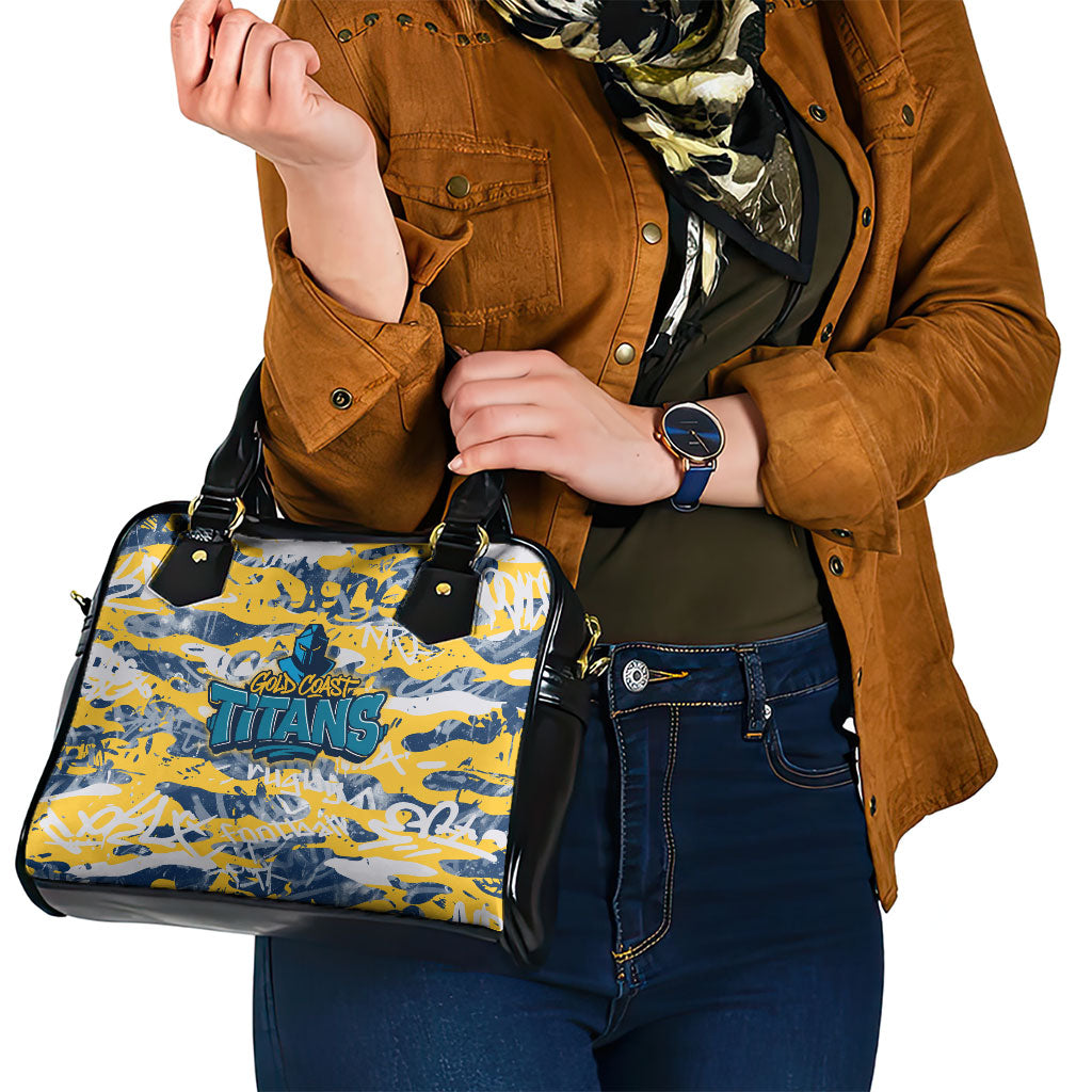 Gold Coast Titans Rugby Shoulder Handbag Graffiti Typography Urban Camo Abstract Street Style