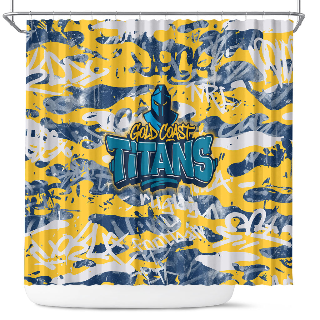 Gold Coast Titans Rugby Shower Curtain Graffiti Typography Urban Camo Abstract Street Style